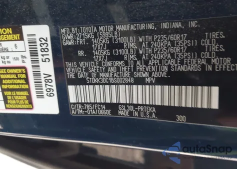 2011 Toyota Sienna Le V6 from USA, damaged, VIN 5TDKK3DC1BS002848